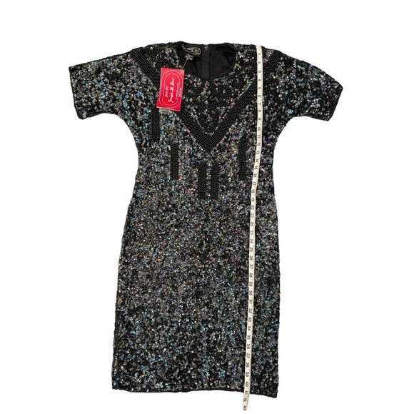 Vintage Jean for Joseph Le Bon Dress Black Beaded Sequined Pure Silk Dress M NWT - Picture 6 of 13